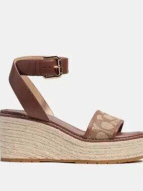 Coach Korey Espadrille In Signature Jacquard In Khaki/Saddle Size 8.5 B